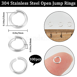 304ステンレススチールオープン丸カン300個  ラウンド  銀  20ゲージ  5x0.8mm  内径：3.5mm&nbsp;STAS-BBC0004-98C