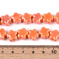 手作りの磁器のビーズ連売り  スモモの花  光沢釉の磁器  サンゴ  10.5~11x11~11.5x7.5~8mm  穴：1.8~2mm  約32個/連  13.19インチ（33.5cm）&nbsp;PORC-N011-04F