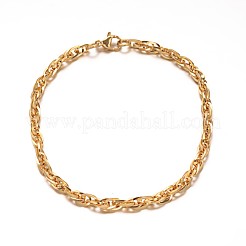 304ステンレススチールロープチェーンブレスレット  カニカン付き  ゴールドカラー  8-1/2インチ（215mm）  4mm&nbsp;BJEW-L531-05G