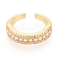 Brass Micro Pave Clear Cubic Zirconia Cuff Rings for Women&nbsp;KK-T074-16G