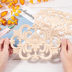 ゴム木彫アンレーアップリケクラフト  未塗装アンレー家具家の装飾  花  バリーウッド  22x14x0.8cm&nbsp;AJEW-OC0001-47