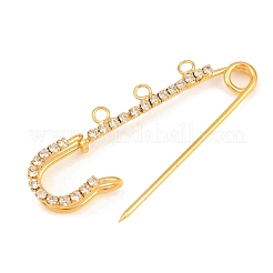 鉄製ラインストーン安全ピンブローチ金具  トリプルループのキルトピン  ゴールドカラー  62x18x8mm  穴：2.8mm&nbsp;IFIN-A021-01B-G