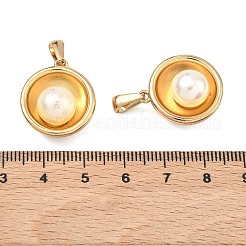 304ステンレススチールとABSプラスチック製の模造真珠ペンダント  半円チャーム  ゴールドカラー  22x19x11mm  穴：6x2.5mm&nbsp;STAS-C172-18G