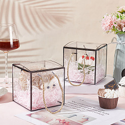 透明なペット用プラスチックギフトボックス  ポリエステルコード付き  正方形  ブラック  完成品：12x12x12cm  約3個/セット&nbsp;OBOX-WH0016-05B
