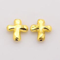 チベット風合金ビーズ  クロス  鉛フリー＆ニッケルフリー＆カドミウムフリー  ゴールドカラー  14x12.5x4mm  穴：1.3mm&nbsp;PALLOY-A018-G-NR
