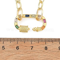 真鍮製のペーパークリップチェーンネックレス、カラフルなキュービックジルコニアのオーバル型カラビナ留め具付き（女性用）  18KGP本金メッキ  15.35インチ（39cm）&nbsp;NJEW-JN06462