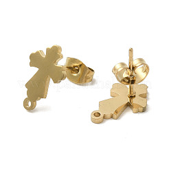 イオンプレーティング（IP）304ステンレススチールスタッドピアス金具  クロス  ゴールドカラー  13x8.5mm  穴：1.2mm  ピン：0.7x11mm&nbsp;STAS-I206-24G