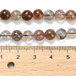 天然ブラックゴールドルチルクォーツビーズ連売り  ラウンド  ラウンド  6~7mm  穴：0.8mm  約62個/連  15.35インチ（39cm）&nbsp;G-L642-B09-6mm
