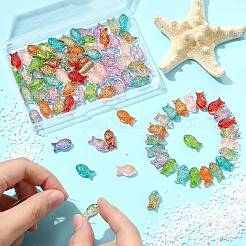 90色電気メッキ透明ガラスビーズ9個。  ゴールドライン入り  魚  ミックスカラー  8x15.5x5.5mm  穴：1mm  10個/カラー&nbsp;EGLA-CJ0001-30