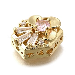 Brass Clear & Pink Cubic Zirconia Hexagon with Flower Multi-Strand Links&nbsp;KK-M316-16G