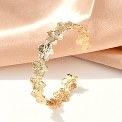 304 Stainless Steel Flower Open Cuff Bangles for Women&nbsp;LS-BJEW-M316-01G