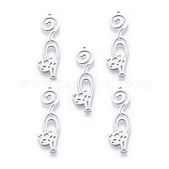 変色しない201ステンレススチールペンダント  猫  ステンレス鋼色  39x12x1mm  穴：1.4mm&nbsp;STAS-N090-LA930-1