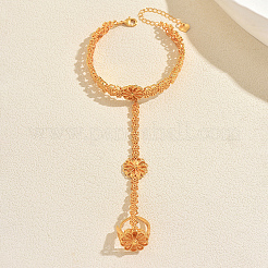 Elegant Brass Flower Link Hand Chain Ring Bracelets for Women&nbsp;HG2841