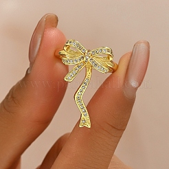 Brass Micro Pave Cubic Zirconia Cuff Rings for Women&nbsp;UD9678-2