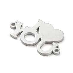 変色しにくい304ステンレススチールコネクタチャーム  言葉とハート  ステンレス鋼色  11x19x1mm  穴：1mm&nbsp;STAS-P332-10P