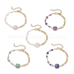 Round & Square Natural Gemstone Beads Link Bracelets&nbsp;BJEW-JB13487