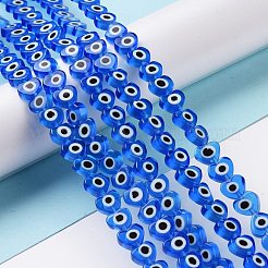 手作りナザールボンジュウランプワークビーズ連売り  ハート  ブルー  6~7x8x3mm  穴：1mm  約47~49個/連  13.19~13.98インチ（33.5~35.5cm）&nbsp;LAMP-F023-B12
