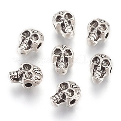 チベット風合金ビーズ  スカル  アンティークシルバー  11x7.5x6mm  穴：2mm&nbsp;PALLOY-O081-05AS