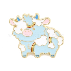 牛のエナメルピン  バックパック服用塗装合金バッジ  ゴールド  空色  25x32mm&nbsp;JEWB-K036-02G