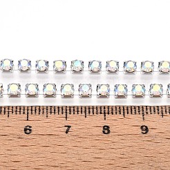 鉄ラインストーンカップチェーン  スプールで  銀  透明  3.5x3.5x3mm  約30.00フィート（9.14m）/ロール&nbsp;CH-T006-03A-01