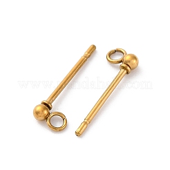 202 ステンレススチールボールスタッドピアス金具  304ステンレススチールのピンとループ付き  ラウンド  18KGP本金メッキ  2mm  ピン：0.8mm&nbsp;STAS-F141-06G01-2mm