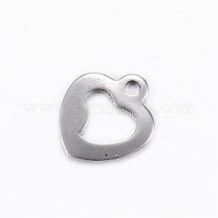 変色しにくい201ステンレススチールオープンハートチャーム  ステンレス鋼色  10.9x9.5x0.8mm  穴：1mm&nbsp;STAS-D445-086