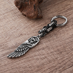 Vintage 304 Stainless Steel Angel Wing with Maltese Cross Keychains&nbsp;UQ7516