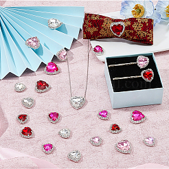 24Pcs 12 Styles Pink Series Heart Sew On Glass Rhinestones&nbsp;DIY-FH0005-84