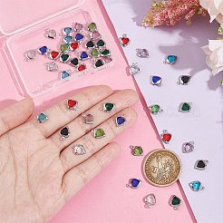48Pcs 8 Colors Electroplated Natural Quartz Stainless Steel Faceted Heart Charms&nbsp;STAS-UN0056-89