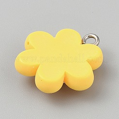 不透明樹脂ペンダント  プラチナトーンのアイアンループ付き  ヒマワリ  19.5x18.5x6mm  穴：2mm&nbsp;LS-RESI-CJC0020-37C
