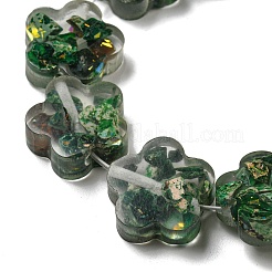 天然の染色されたインペリアルジャスパーと樹脂ビーズの連売り  花  濃い緑  15x16x5.5mm  穴：1.2mm  約12個/連  8.46''（21.5センチメートル）&nbsp;G-G083-G06-01