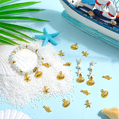 60スタイルの海をテーマにした合金ペンダント3個。  ゴールドカラー  ゴールドカラー  15.5~19x8.5~14x3~5mm  穴：1.8~3mm  20個/スタイル&nbsp;FIND-SC0012-44