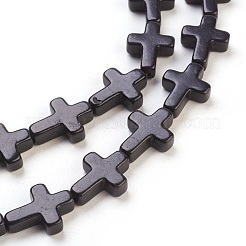 合成ターコイズビーズ連売り  染め  クロス  ブラック  20x15x4mm  穴：1mm  約20個/連  15.5インチ&nbsp;TURQ-G112-15x20mm-10