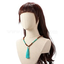 女の子の女性のためのタッセルナイロンビッグペンダントネックレス  ラウンドナチュラルインペリアルジャスパー＆ウェンジウッドビーズネックレス  26.77インチ（68cm）&nbsp;NJEW-JN03695