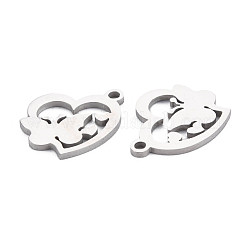 変色しない304ステンレススチールペンダント  レーザー切断  蝶とハート  ステンレス鋼色  16x15x1mm  穴：1.6mm&nbsp;STAS-N095-058