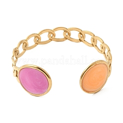 304 Stainless Steel Hot Pink and Orange Enamel Wide Chain Cuff Bangles for Women&nbsp;BJEW-A159-01B-G