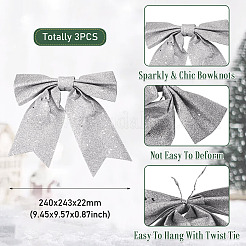 ポリアミドグリッターの蝶結び  クリスマスツリーパーティーの飾り  銀  240x243x22mm&nbsp;DIY-TAC0051-010B