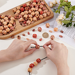 300Pcs 3 Styles Printed Natural Wood Beads&nbsp;WOOD-ME0001-12