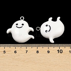 ハロウィン不透明樹脂ペンダント  ゴーストチャーム  プラチナトーンの鉄ループ付き  ゴースト  26x26x6.5mm  穴：2mm&nbsp;RESI-XCP0002-38A