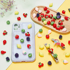 70 個 7 スタイル不透明樹脂デコデンカボション  模造果物  チェリー＆ストロベリー＆アップル＆レモン＆グレープ柄  ミックスカラー  11~19x12~18x9~12.5mm  10個/スタイル&nbsp;RESI-CP0001-07