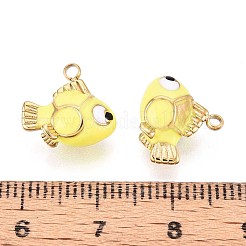 304ステンレススチールチャーム  エナメル  魚のチャーム  18KGP本金メッキ  イオンプレーティング（ip）  シャンパンイエロー  11.5x12.5x6mm  穴：1.6mm&nbsp;STAS-N109-245G