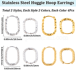 16個 4スタイル 304ステンレススチールフープピアス  長方形  ミックスカラー  21.5~22x16~16.5mm  4個/スタイル&nbsp;EJEW-SC0001-77