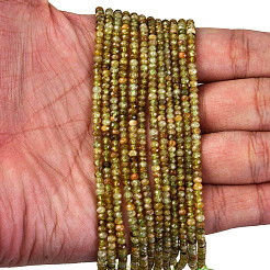 Faceted Rondelle Natural Green Garnet Beads Strands&nbsp;G-F289-40B