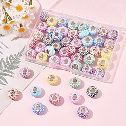 50 個 10 色不透明樹脂ヨーロピアンビーズ  大穴ビーズ  銀色メッキの真鍮芯のロンデル  ミックスカラー  14x7.5mm  穴：5mm  5個/カラー&nbsp;RESI-FS0002-19