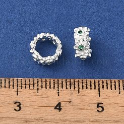 シルバー真鍮、キュービックジルコニアヨーロピアンビーズ  ひまわりの大きな穴ビーズ  カドミウムフリー＆鉛フリー  ラックめっき  長持ちメッキ  グリーン  8x4mm  穴：5mm&nbsp;KK-B088-01B-01S