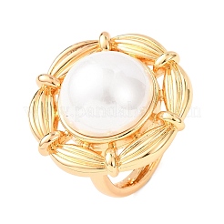 Adjustable Brass with ABS Plastic Pearl Cuff Rings&nbsp;RJEW-G368-07G