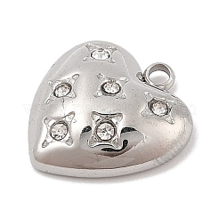 304ステンレススチールマイクロパヴェキュービックジルコニアペンダント  ハート  ステンレス鋼色  16x15x4.5mm  穴：1.8mm&nbsp;STAS-S131-15P