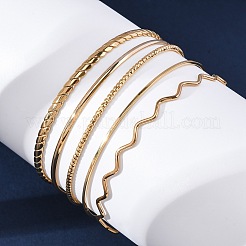 女性用304ステンレススチールバングルセット5個  18KGP本金メッキ  1~6mm  内径：2-1/2インチ（6.4~6.55cm）&nbsp;LS-BJEW-S162-01C-G