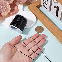20m牛革レザーコード  革のアクセサリーコード  ジュエリーDIY製版材料  ラウンド  染め  1個のプラスチック製の空のスプール  ブラック  1mm&nbsp;WL-SC0001-05A