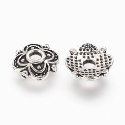 4-Petal Tibetan Style Alloy Flower Bead Caps&nbsp;X-TIBE-S222-AS-NR